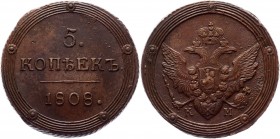 Russia 5 Kopeks 1808 KM R1
Bit# 423 R1; Conros# 182/26; 4 Roubles by Petrov; 3 Roubles by Ilyin; Copper 47,91g.; Outstanding collectible sample; Coin...