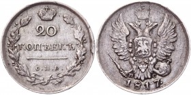 Russia 20 Kopeks 1817 СПБ ПС
Bit# 196; Silver 4,26 g.; Coin from an old collection; Natural light grey cabinet patina; Rare; Attractive collectible s...