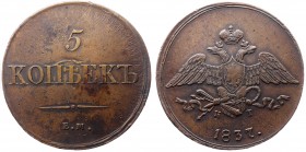 Russia 5 Kopeks 1837/1 EM KT
Bit# 497; Copper; XF