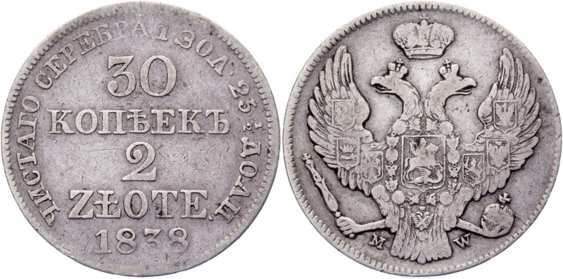 Russia - Poland 30 Kopeks - 2 Zlotych 1838 MW
Bit# 1156; Conros# 473/5; Silver ...