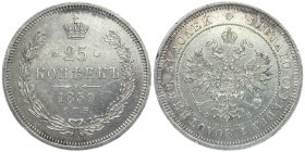 Russia 25 Kopeks 1859 СПБ ФБ R
Bit# 131 R; Silver 5,18g.; AU