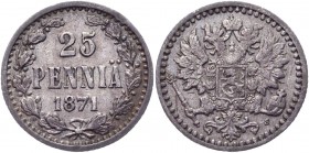 Russia - Finland 25 Pennia 1871 S R 
Bit# 646 R; Silver 1,23g.; VF-XF