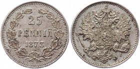 Russia - Finland 25 Pennia 1873 S
Bit# 648; Silver 1,3g.; UNC