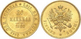 Russia - Finland 20 Markkaa 1880 S R1
Bit# 613 R1; Gold, UNC.