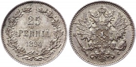 Russia - Finland 25 Pennia 1894 L
Bit# 639; Silver 1,2g.; UNC