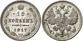 Russia 15 Kopeks 1917 BC R NGC MS66
Bit# 144 R; Silver, UNC. Last date of Nicholas II coinage.