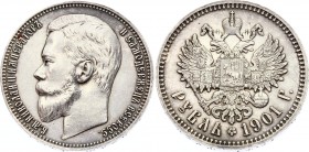 Russia 1 Rouble 1901 ФЗ
Bit# 53; Silver 19.78g; aUNC with hairlines