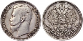 Russia 1 Rouble 1911 ЭБ R
Bit# 65 R; Conros# 82/42; Silver 19,98g.; XF+