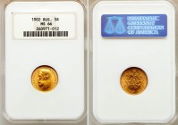 Russia 5 Roubles 1902 NGC MS66
Bit unknown as edge is not visible. Gold (.900) 4.3g