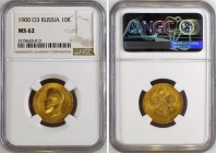 Russia 10 Roubles 1900 ФЗ NGC MS62
Bit# 7; Gold (.900) 8.6g. UNC. Rare grade