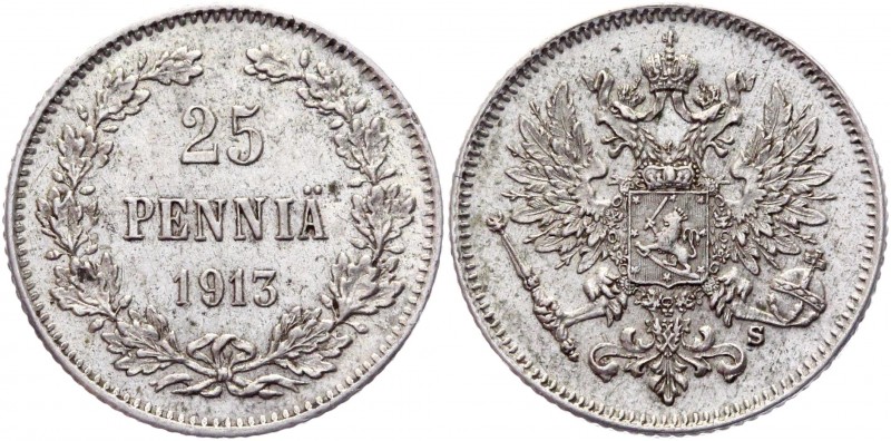 Russia - Finland 25 Pennia 1913 
Bit# 419; Conros# 486/25; Silver 1,28g.; UNC (...