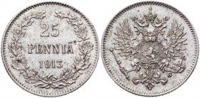 Russia - Finland 25 Pennia 1913 
Bit# 419; Conros# 486/25; Silver 1,28g.; UNC (MS?)