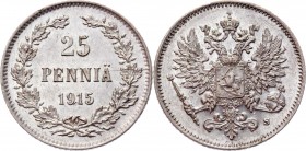 Russia - Finland 25 Pennia 1915 
Bit# 420; Conros# 486/26; Silver 1,27g.; UNC (MS?)