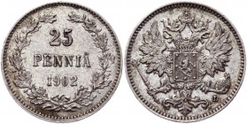 Russia - Finland 25 Pennia 1902 L
Bit# 413; Silver 1,3g.; AU