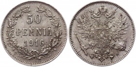 Russia - Finland 50 Pennia 1916 
Bit# 407; Conros# 485/20; Silver 2,49g.; UNC (MS?)