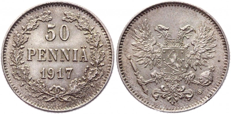 Russia - Finland 50 Pennia 1917 
Bit# 408; Conros# 485/21; Silver 2,64g.; UNC (...
