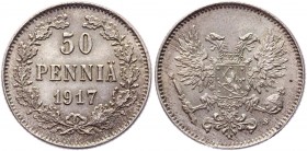 Russia - Finland 50 Pennia 1917 
Bit# 408; Conros# 485/21; Silver 2,64g.; UNC (MS?)