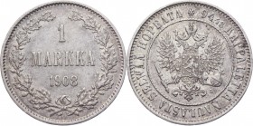 Russia - Finland 1 Markka 1908 R
Bit# 400; Conros# 484/12; Silver 5,04g.; XF