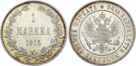 Russia - Finland 1 Markka 1915 S
Bit# 401; Silver 5.09g; UNC with Full Mint Luster!