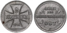 Russia - German WWI Occupation 2 Kopeks 1916 A OST
Bit# A4; Iron; Occupation Coinage; XF/XF+