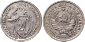 Russia - USSR 20 Kopeks 1933 
Y# 97; Copper-Nickel 3,58g.; UNC.