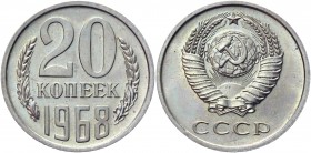 Russia - USSR 20 Kopeks 1968 
Y# 132; Copper-Nickel 3,24g.; UNC.