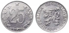 Czechoslovakia 25 Haleru 1954 Rare
KM# 39; Novotny# 63 (RRR); Aluminum 1.44g; Luster; Very Rare Year; XF/XF+