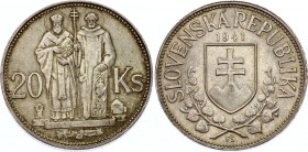 Slovakia 20 Korun 1941 
KM# 7.1 (simple cross); Silver; St. Cyril and St. Methodius; UNC