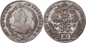 Austria 10 Kreuzer 1777 VC-S
KM# 1862; Silver 3.78g.; Maria Theresa; Mint: Hall; VF-XF