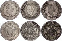 Austria 3 x 20 Kreuzer 1829 - 1830 A & B
KM# 2145; Silver; Franz I