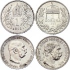 Austria 2 x 1 Corona / Korona 1915 
Silver; Franz Joseph I; aUNC-UNC