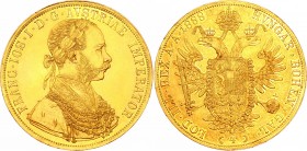Austria 4 Duсat 1888 
KM# 2276; Gold 13.77g 40mm; Franz Josph I; UNC with Hairlines, Mint Luster Remains!