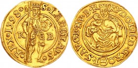 Hungary 1 Dukat 1598 KB
Huszár: 1002, Unger II.: 773.a; Gold 3.40g 22.5mm; Kremnitz; Rudolf II (1576–1608)