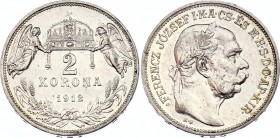 Hungary 2 Korona 1912 KB
M# 493; Silver; Franz Joseph I; Nice Condition