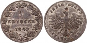 German States Frankfurt 1 Kreuzer 1849 
KM# 312; AKS# 25; J# 18; Silver 0.74g.; XF