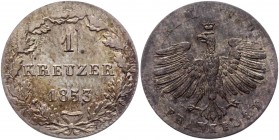 German States Frankfurt 1 Kreuzer 1853 
KM# 312; AKS# 25; J# 18; Silver 0.70g.; VF-XF