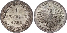 German States Frankfurt 1 Kreuzer 1855 
KM# 312; AKS# 25; J# 18; Silver 0.80g.; XF