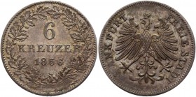 German States Frankfurt 6 Kreuzer 1856 
KM# 335; AKS# 19; J# 25; Silver 2.66g.; XF