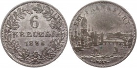 German States Frankfurt 6 Kreuzer 1853 
KM# 350; AKS# 20; J# 30; Silver 2.58g.; VF