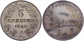 German States Frankfurt 6 Kreuzer 1854 
KM# 350; AKS# 20; J# 30; Silver 2.52g.; VF-XF