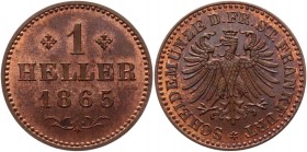 German States Frankfurt 1 Heller 1865 
KM# 356; AKS# 35; J# 31; Copper 1.24g.; AUNC