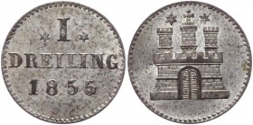 German States Hamburg 1 Dreiling 1855 
KM# 582; J# 49b; AKS# 36; Silver 0.42g; AUNC