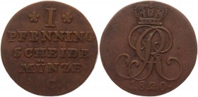 German States Hannover 1 Pfennig 1820 C
KM# 104; AKS# 25; J# 7; Copper 1.98g.; Georg III; VF