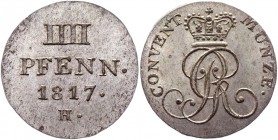 German States Hannover 4 Pfennig 1817 H
KM# 112; AKS# 21; J# 9; Silver 1.00g.; George III; AUNC