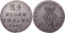 German States Hannover 1/24 Thaler 1817 H
KM# 117; AKS# 16; J# 11; Silver 2.02g.; Georg III; XF