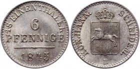 German States Hannover 6 Pfennig 1845 B
KM# 198.2; AKS# 119; J# 57; Silver 1.40g.; Ernst August; AUNC