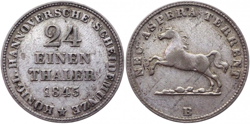 German States Hannover 1/24 Thaler 1845 B
KM# 203; AKS# 118; J# 77; Silver 1.75...