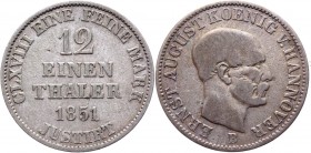 German States Hannover 1/12 Thaler 1851 B
KM# 206; AKS# 115; J# 78; Silver 2.56g.; Ernst August; VF-XF
