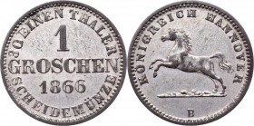 German States Hannover 1 Groschen 1866 B
KM# 236; AKS# 149; J# 93; Silver 2.18g.; Georg V; AUNC