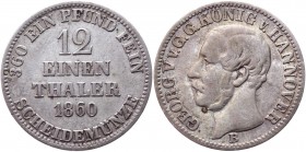German States Hannover 1/12 Thaler 1860 B
KM# 237; AKS# 147; J# 94; Silver 2.57g.; Georg V; XF
